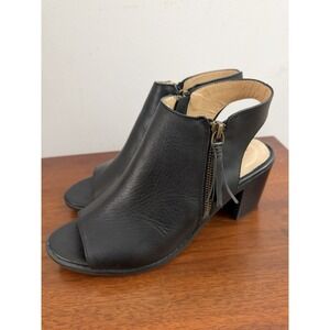 Adam Tucker Women's Black Leather Peep Toe Booties Zip Fringe Size 6